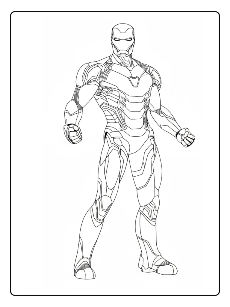 Iron Man Standing Tall in Powerful Armor Coloring Pages