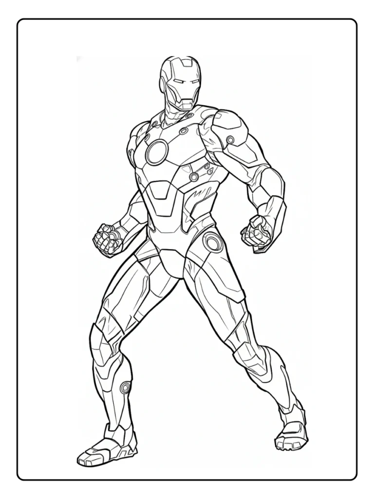 Iron Man Standing Confidently in Detailed Armor Coloring Pages