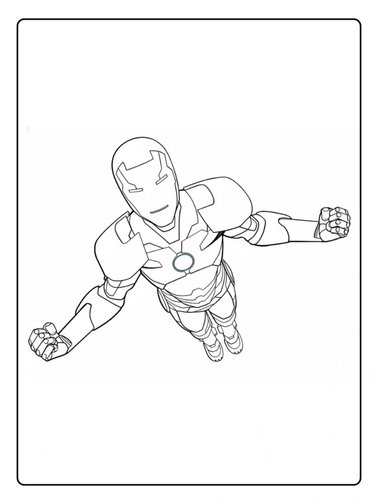 Iron Man Flying Upward Into Action Coloring Pages