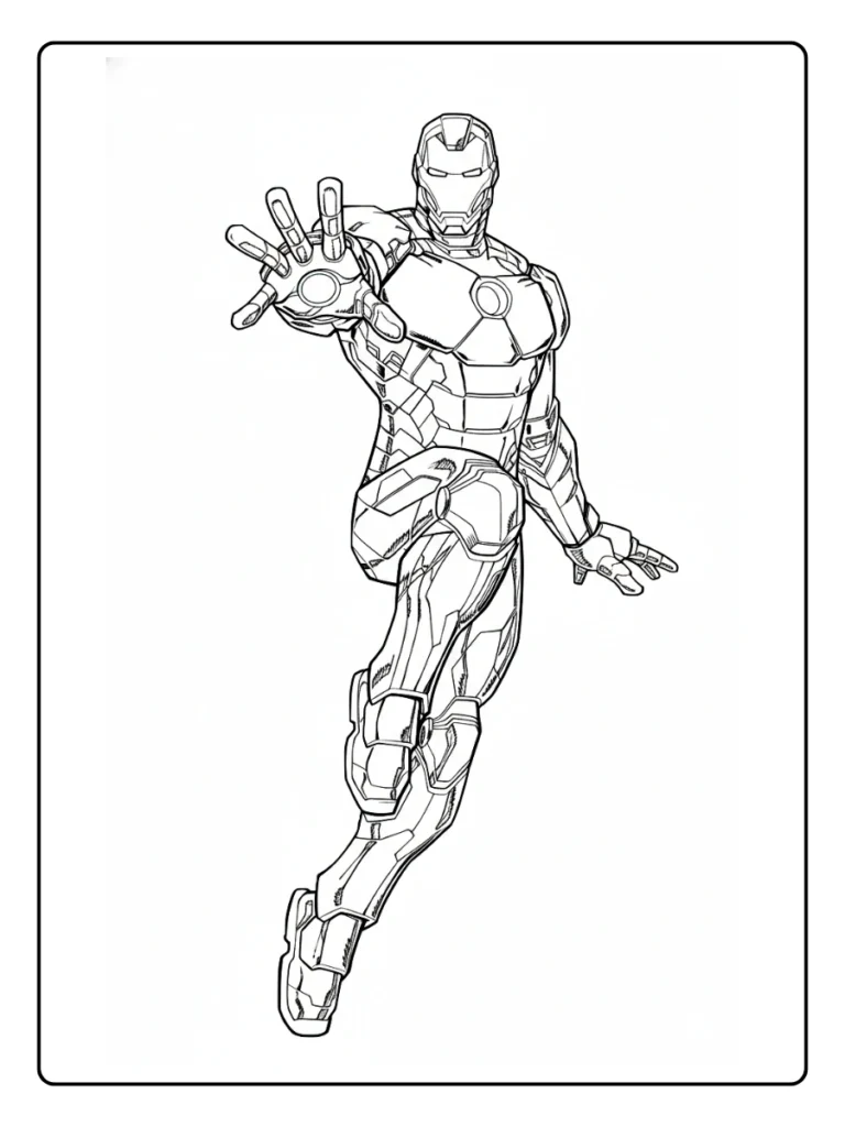 Iron Man Flying Forward in Action Coloring Pages