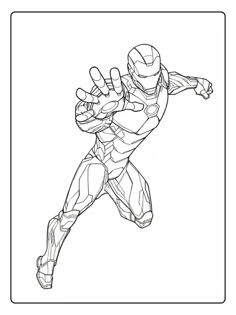 Iron Man Landing in an Epic Action Pose Coloring Pages