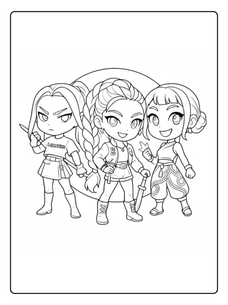 Confident Girl Group Kpop Demon Hunters Coloring Pages
