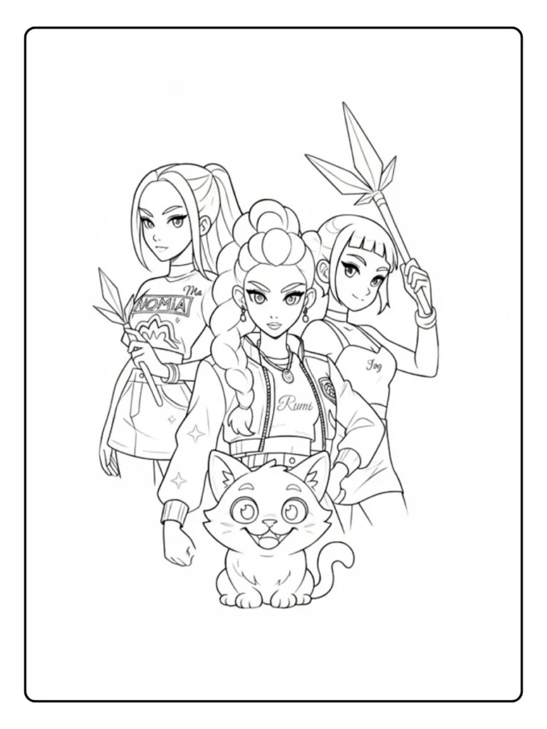Action Squad Kpop Demon Hunters Coloring Pages