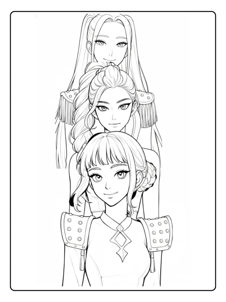 Elegant Portrait Kpop Demon Hunters Coloring Pages