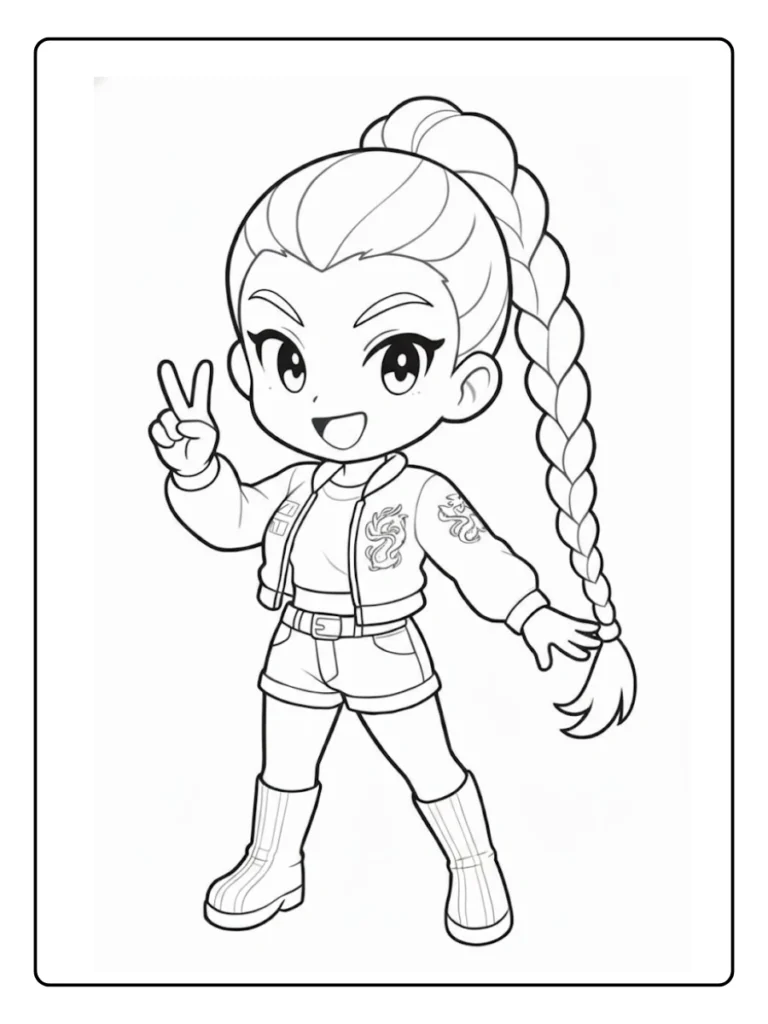 Peace Sign Hunter Kpop Demon Hunters Coloring Pages