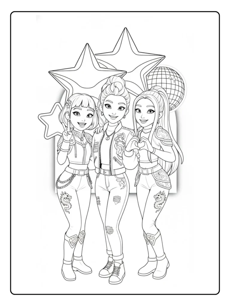 Full Team Star Frame Kpop Demon Hunters Coloring Pages