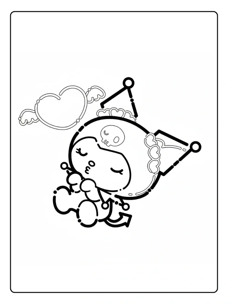 Sleeping Kuromi coloring page, character napping on a fluffy cloud.