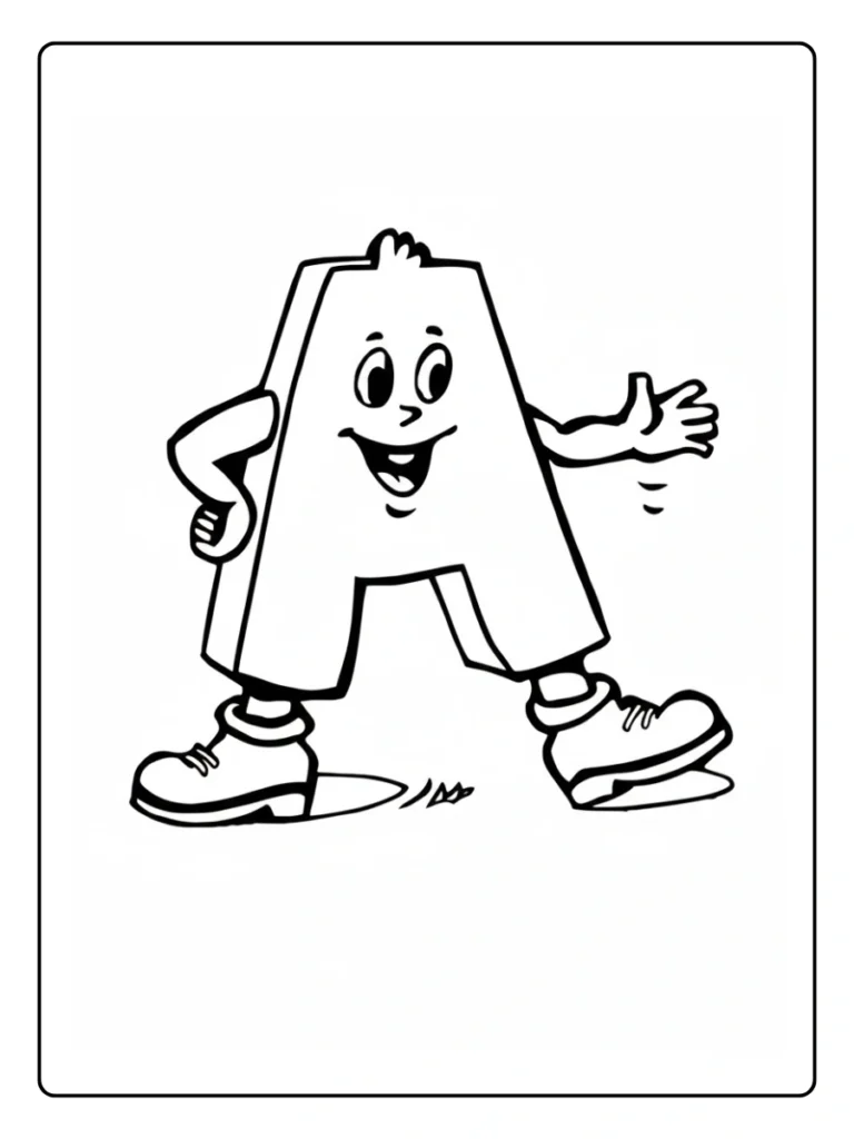 Sporty Letter A Character Coloring Pages