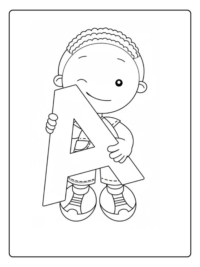 Active Boy with Letter A Coloring Pages