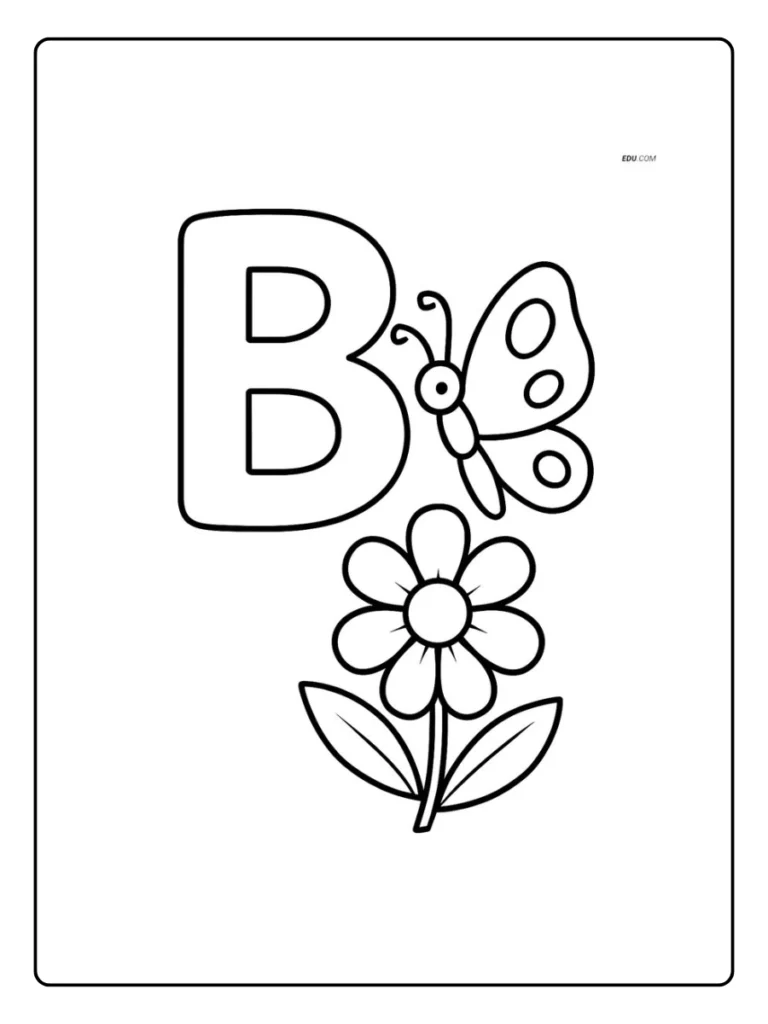 Butterfly and Flower Letter B Coloring Pages