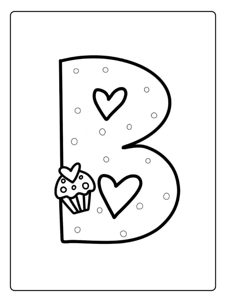 Sweet Cupcake Letter B Coloring Pages