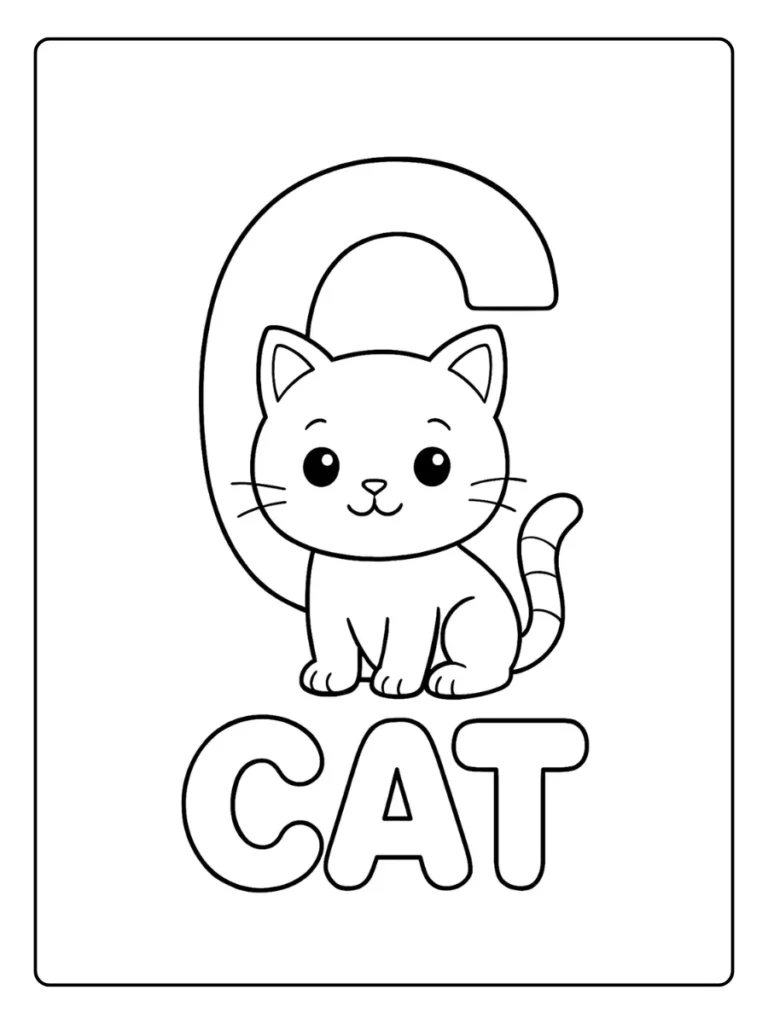 Cute Kitten Letter C Coloring Pages
