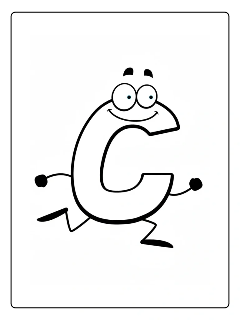 Running Cartoon Letter C Coloring Pages