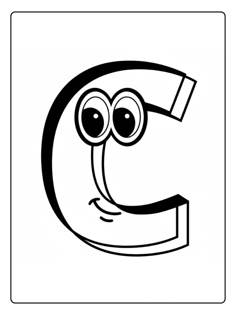 Smiling Cartoon Letter C Coloring Pages