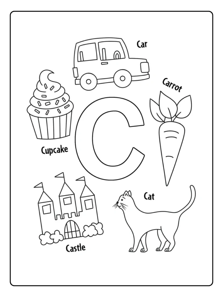 C Words Collection Letter C Coloring Pages