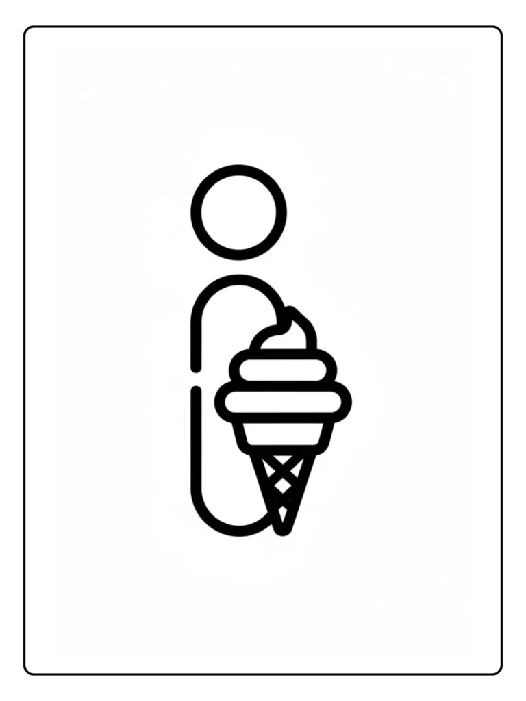 Uppercase letter I next to an ice cream cone illustration.