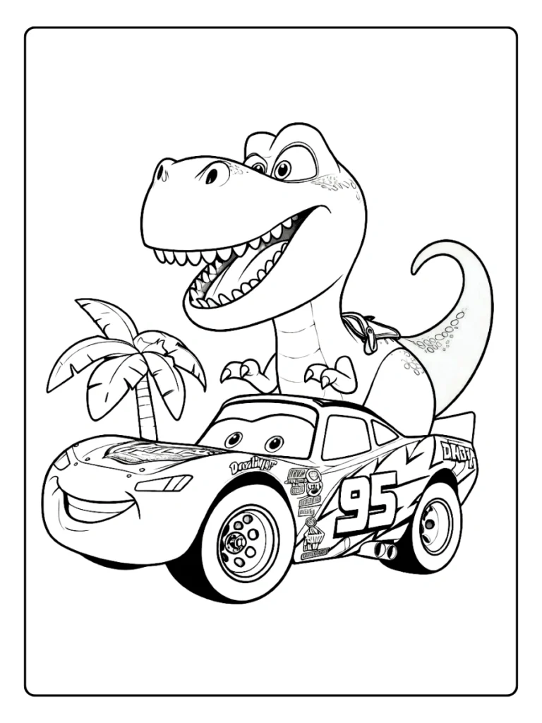 Dinosaur Adventure Lightning McQueen Coloring Pages