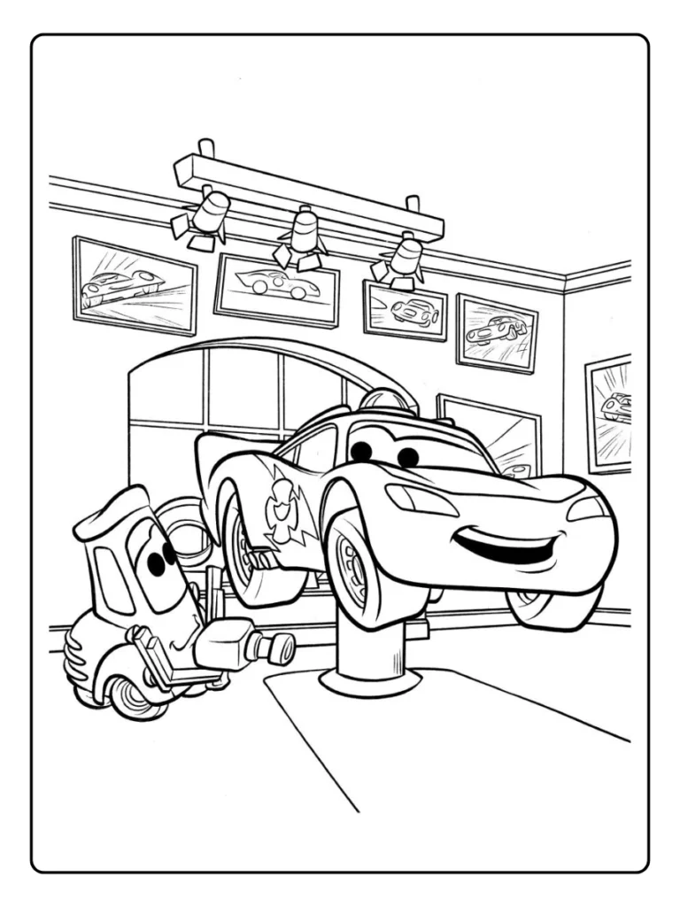 Garage Scene Lightning McQueen Coloring Pages