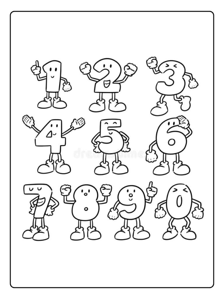 Numbers 1–10 Character Set Number Coloring Pages
