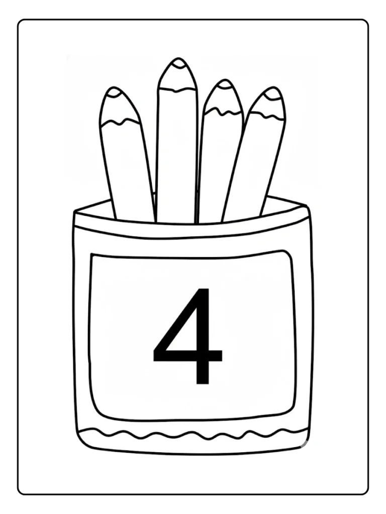 Number 4 Crayon Jar Number Coloring Pages