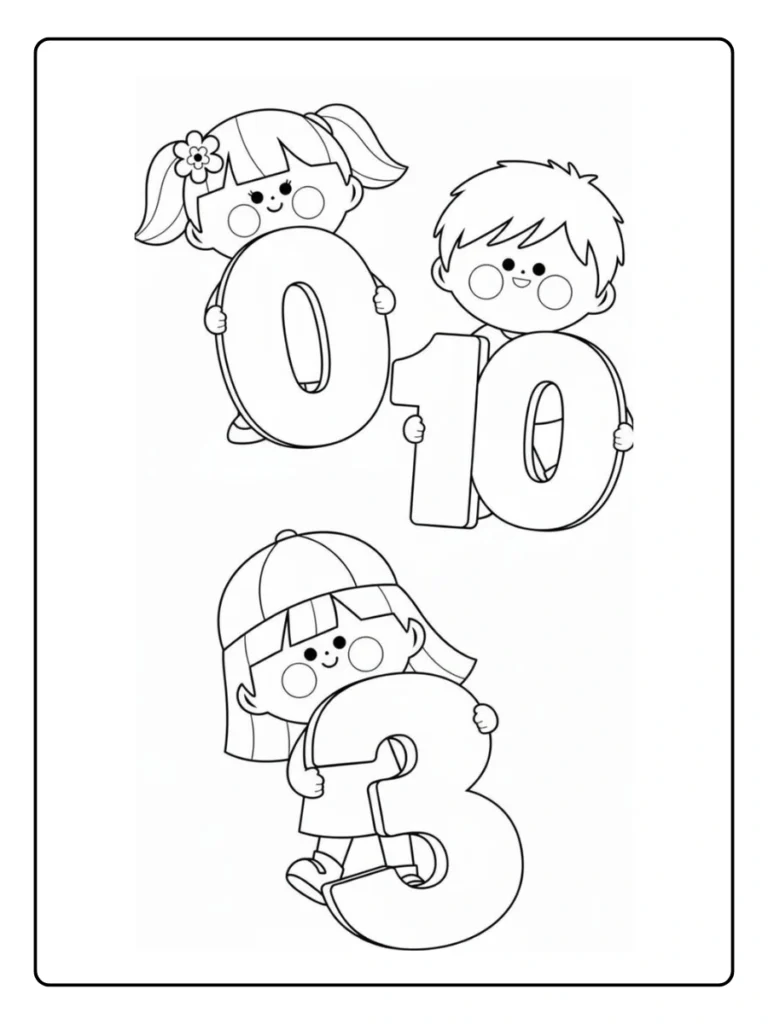Number 10 Kids Theme Number Coloring Pages