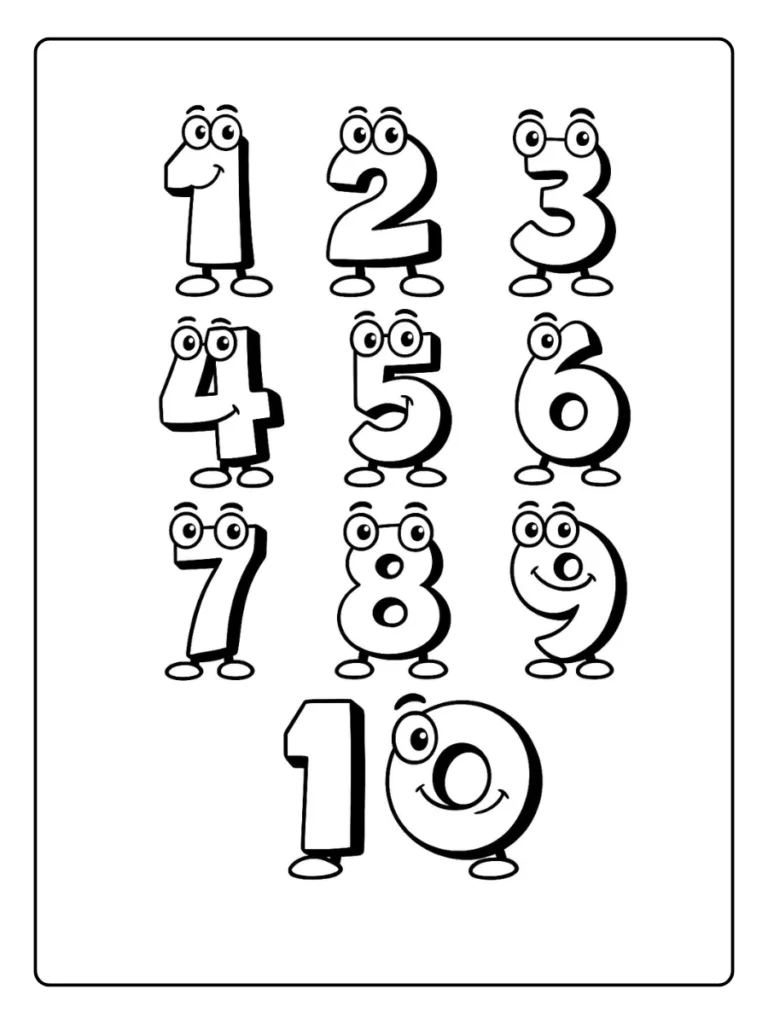 Numbers 1–10 Chart Number Coloring Pages