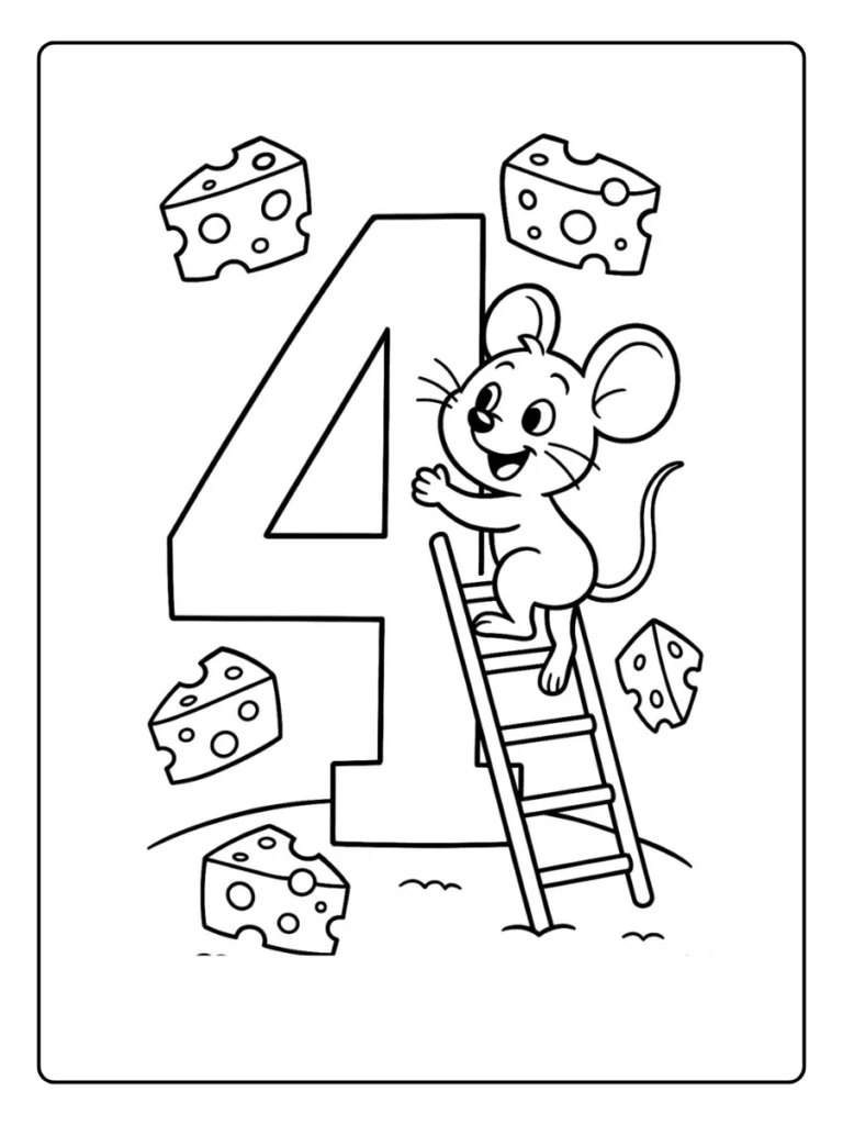 Number 4 Cheese Theme Number Coloring Pages