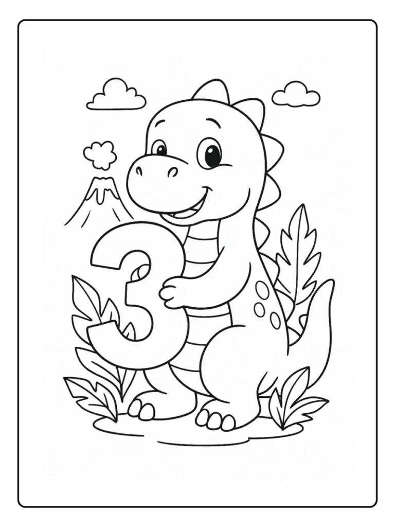 Number 3 Dinosaur Number Coloring Pages