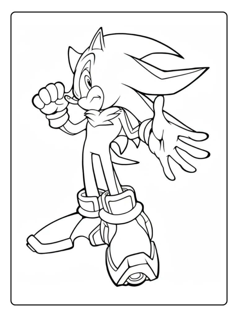 Shadow the Hedgehog walking coloring page, cool character stroll.
