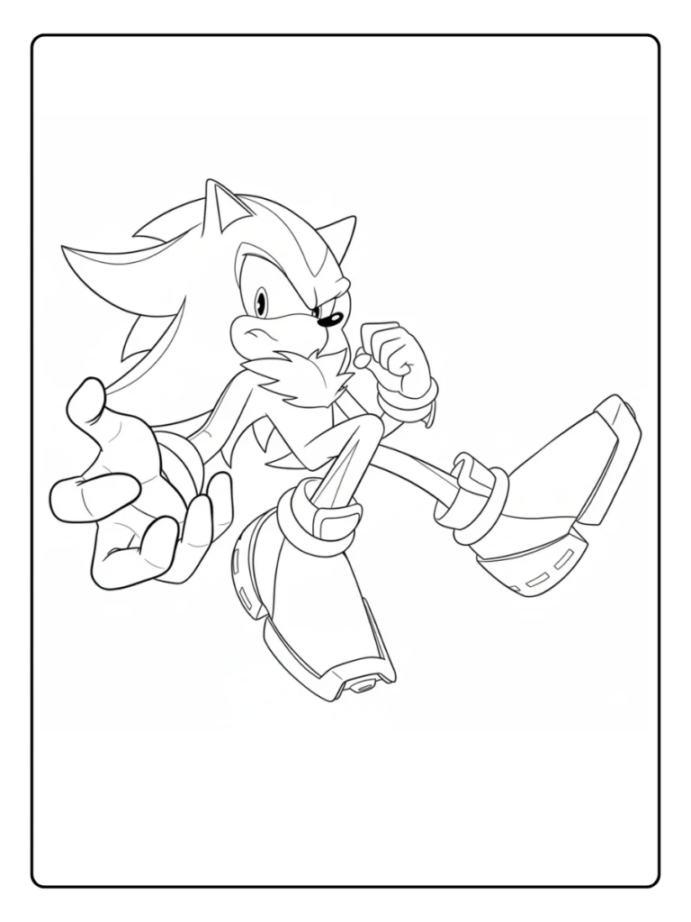 Shadow the Hedgehog floating coloring sheet, character in mid-air.