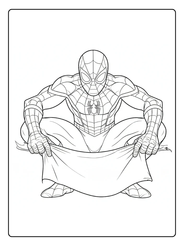 Rooftop Squat Spiderman Coloring Pages