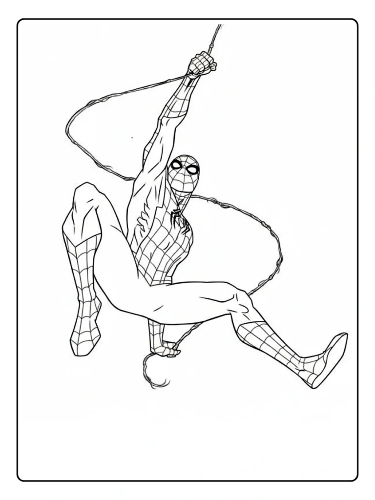 Rope Swing Spiderman Coloring Pages
