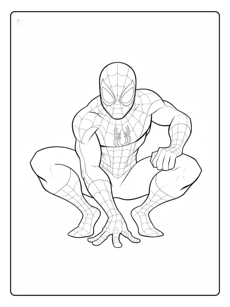 Classic Crouch Spiderman Coloring Pages