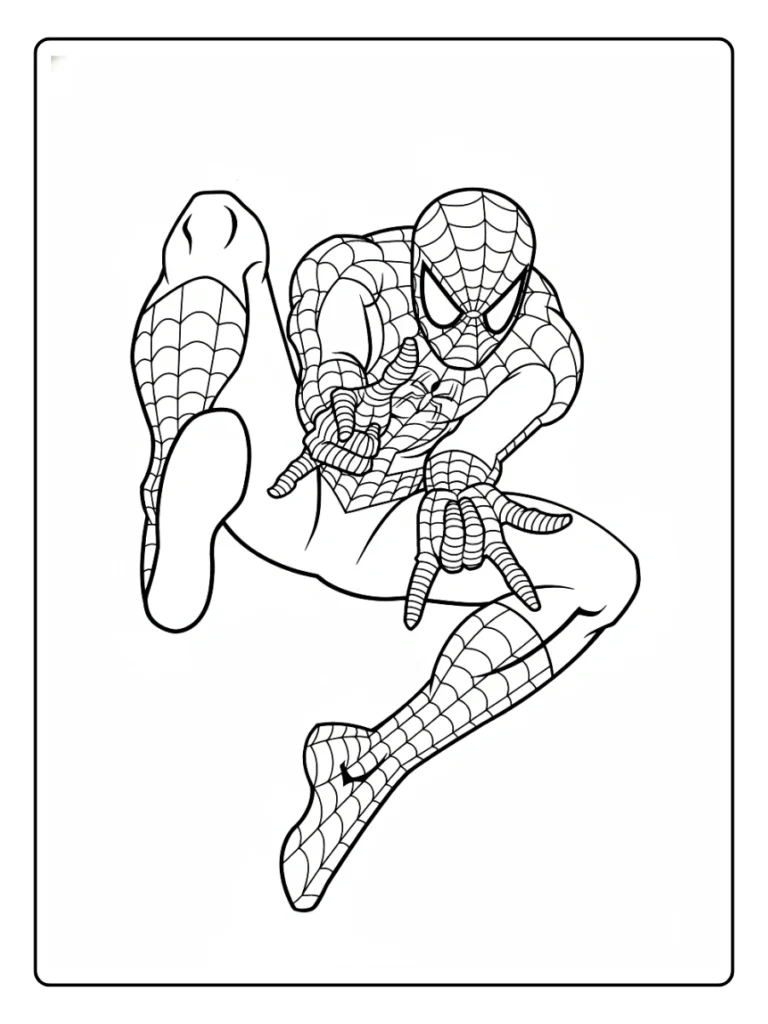 Mid-Air Kick Spiderman Coloring Pages