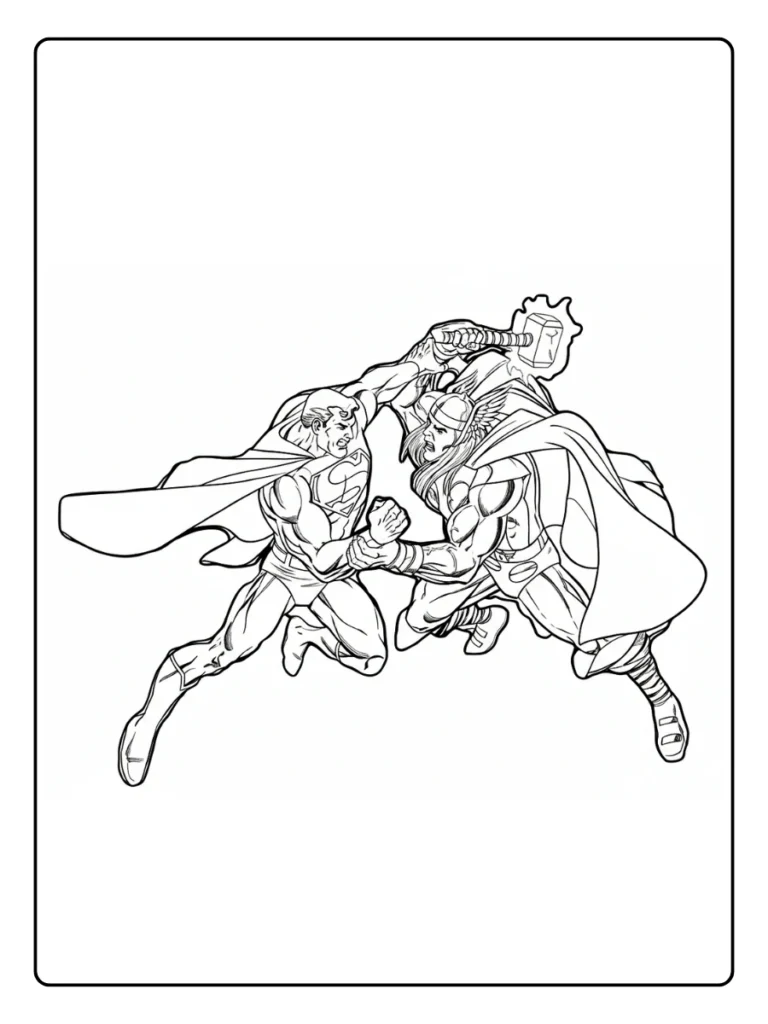 Thor and Loki coloring page, superhero and villain brothers together.