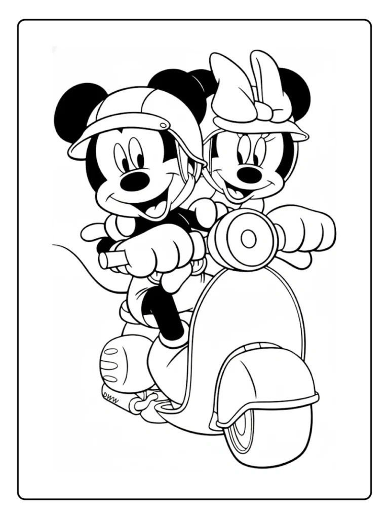 Mickey and Minnie Scooter Ride Coloring Pages