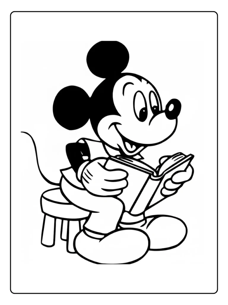 Reading Mickey Mouse Coloring Pages