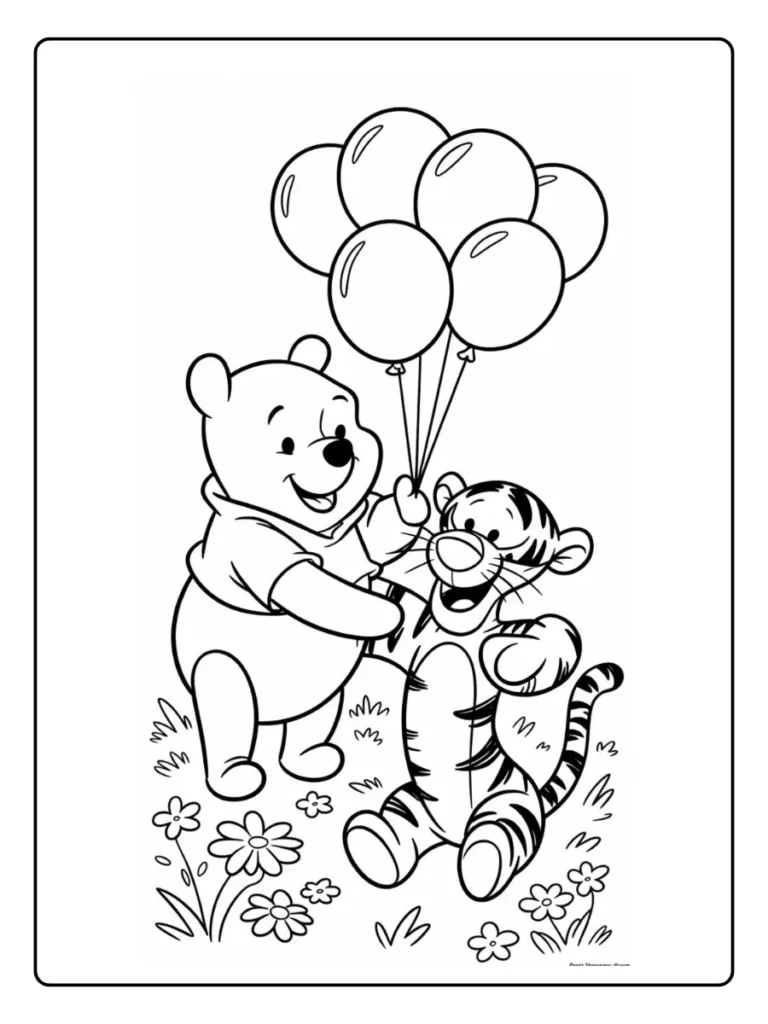 Balloon Fun Winnie The Pooh Coloring Pages