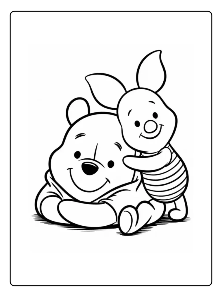 Pooh and Piglet Hug Winnie The Pooh Coloring Pages