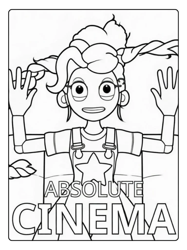 Absolute Cinema Poppy Playtime coloring page, boy character in overalls.